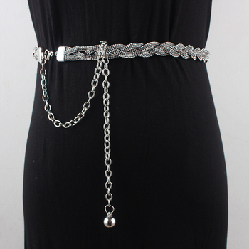 Korejski stil kaiš za struk lančasti pojas s rhinestones ukrasom, metalni materijal, kopča od legure, zatvarač s iglom, proljeće 2025, podrijetlo Guangzhou