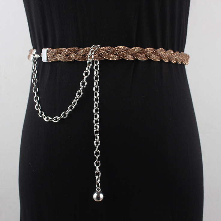 Korejski stil kaiš za struk lančasti pojas s rhinestones ukrasom, metalni materijal, kopča od legure, zatvarač s iglom, proljeće 2025, podrijetlo Guangzhou