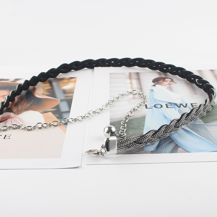 Korejski stil kaiš za struk lančasti pojas s rhinestones ukrasom, metalni materijal, kopča od legure, zatvarač s iglom, proljeće 2025, podrijetlo Guangzhou