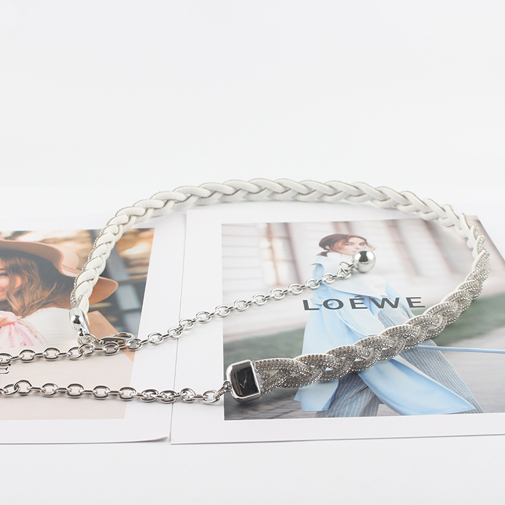 Korejski stil kaiš za struk lančasti pojas s rhinestones ukrasom, metalni materijal, kopča od legure, zatvarač s iglom, proljeće 2025, podrijetlo Guangzhou