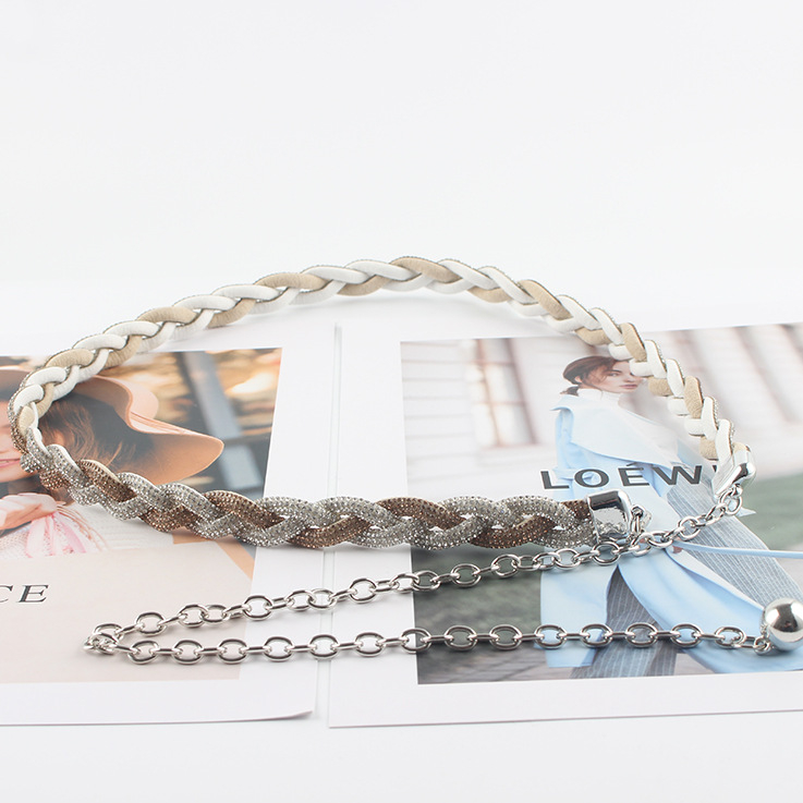 Korejski stil kaiš za struk lančasti pojas s rhinestones ukrasom, metalni materijal, kopča od legure, zatvarač s iglom, proljeće 2025, podrijetlo Guangzhou