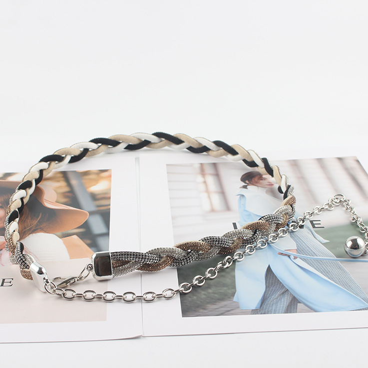 Korejski stil kaiš za struk lančasti pojas s rhinestones ukrasom, metalni materijal, kopča od legure, zatvarač s iglom, proljeće 2025, podrijetlo Guangzhou