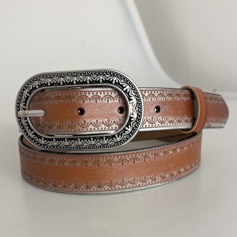 Curea pentru femei din piele PU cu cataramă din aliaj, stil vintage artistic, vară 2025