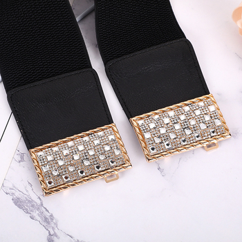 Centură de talie elastică, lată, pentru femei, stil coreean, decorativă, metal, buclă simplă, stil business