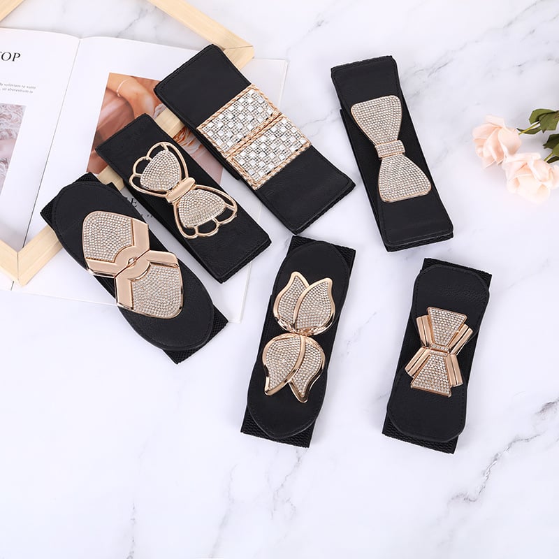 Centură de talie elastică, lată, pentru femei, stil coreean, decorativă, metal, buclă simplă, stil business