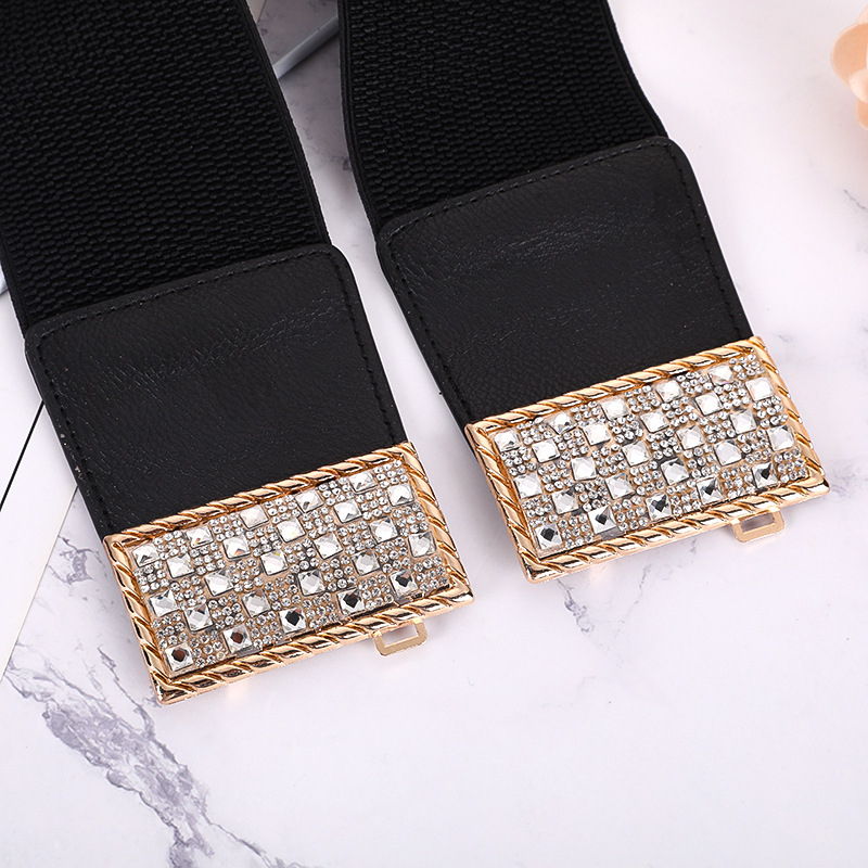 Centură de talie elastică, lată, pentru femei, stil coreean, decorativă, metal, buclă simplă, stil business