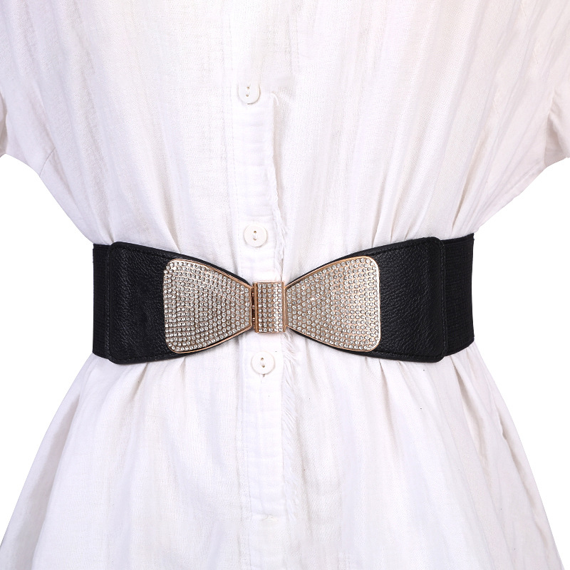 Centură de talie elastică, lată, pentru femei, stil coreean, decorativă, metal, buclă simplă, stil business