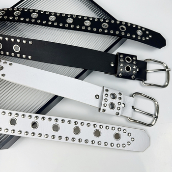 Ženski kaiš s nitima – umjetna koža, spona od legure, kopča s klinom, širina 2–4 cm, punk stil