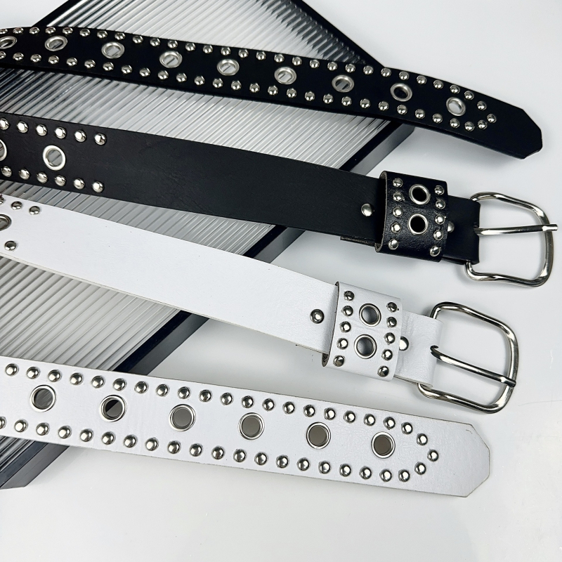 Ženski kaiš s nitima – umjetna koža, spona od legure, kopča s klinom, širina 2–4 cm, punk stil