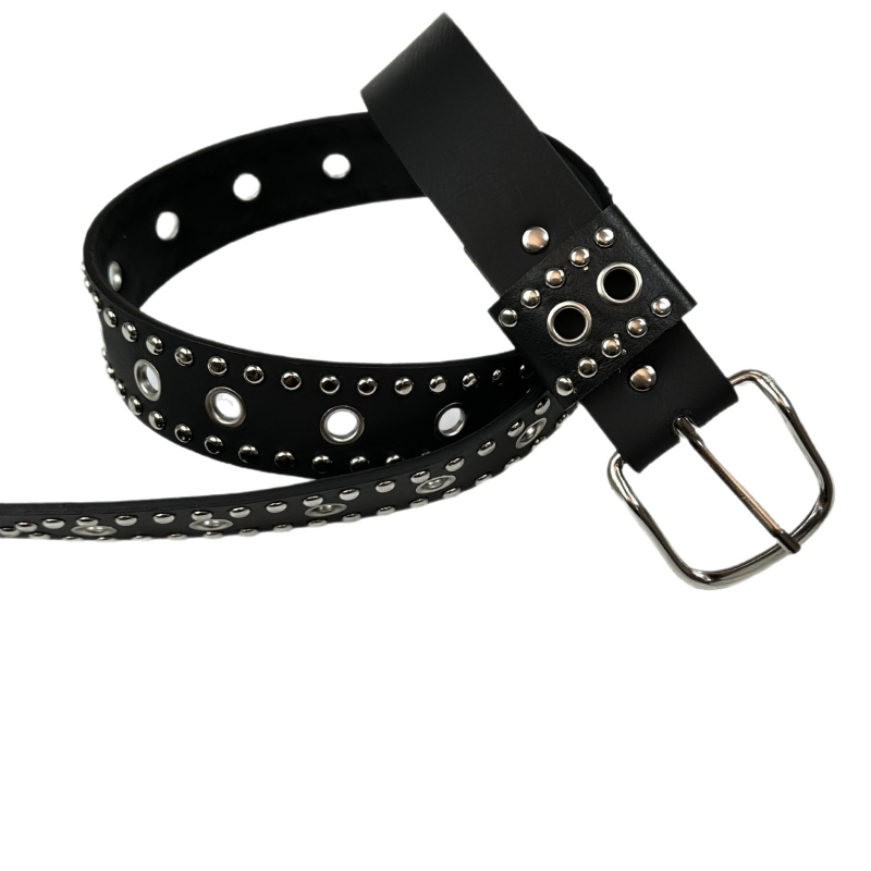 Ženski kaiš s nitima – umjetna koža, spona od legure, kopča s klinom, širina 2–4 cm, punk stil