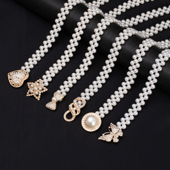 Elegantni pojas za struk s perlama i rhinestones, metalno tijelo, kopča od legure, elastični pojas, tanak širine <2 cm, elektroplatiranje i ručno pletenje