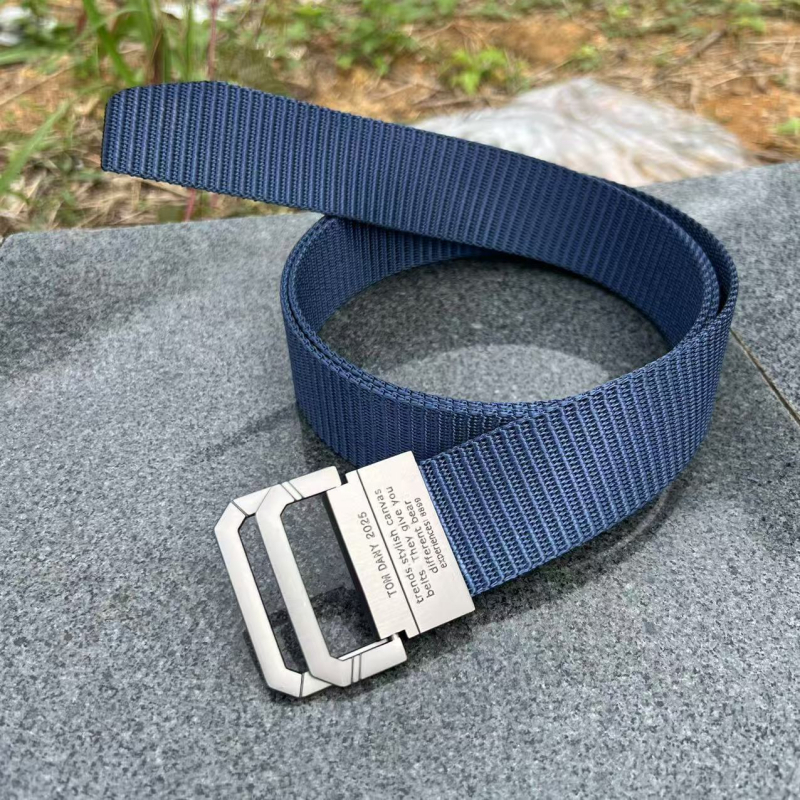 Korejski muški najlon pojas s dvostrukim prstenom i aluminijskom kopčom, kanvas tkan džinsa pojas, veličina 120