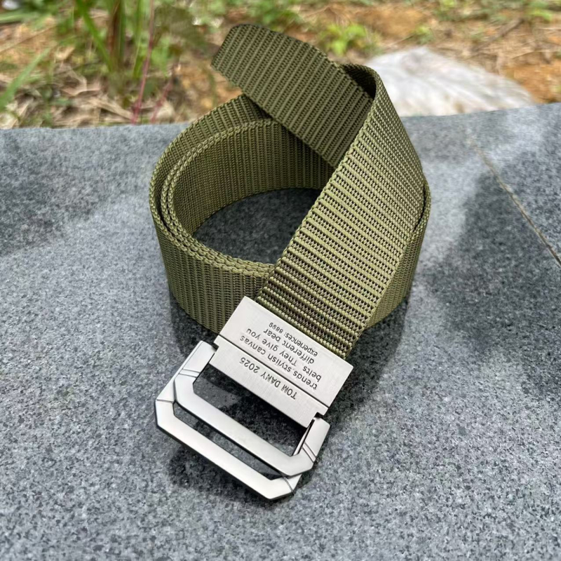 Korejski muški najlon pojas s dvostrukim prstenom i aluminijskom kopčom, kanvas tkan džinsa pojas, veličina 120