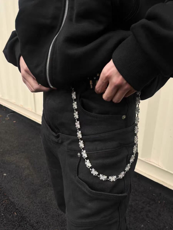 Pojasni lanac s motivom četiri lista, rhinestones leptira i ledenog cvijeta; metalni materijal; elegantan stil; unisex; proljeće 2025 izlazak