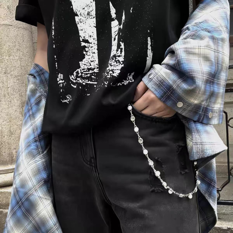 Pojasni lanac s motivom četiri lista, rhinestones leptira i ledenog cvijeta; metalni materijal; elegantan stil; unisex; proljeće 2025 izlazak