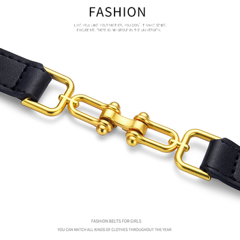 Ženski uski kožni kaiš za struk s dvostrukim slojem kože, kopča od legure, kopčanje kukom, širina < 2 cm