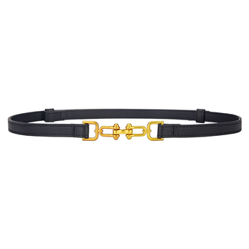 Ženski uski kožni kaiš za struk s dvostrukim slojem kože, kopča od legure, kopčanje kukom, širina < 2 cm