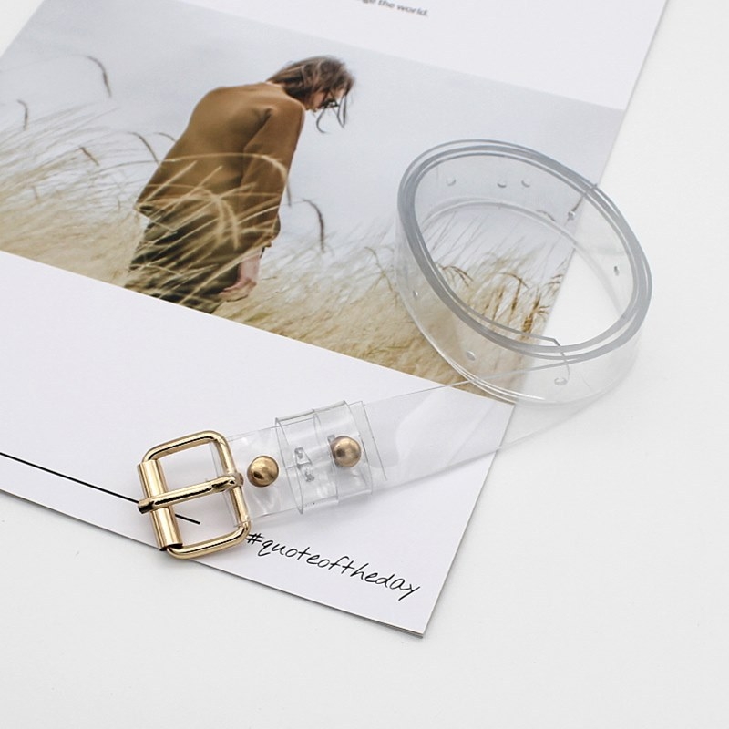 Átlátszó irizáló műanyag öv kamuflázs mintával, négyszögletes fémcsat, tűs csattal