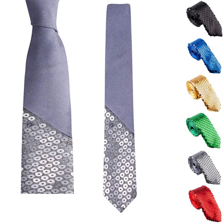 Γραβάτα unisex με παγιέτες και λαμπερό εφέ, μονοχρωματικό σχέδιο, στυλ βέλους, εκτύπωση πολυεστερικού νημάτος