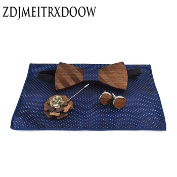 Ξύλινο Σετ Γραβάτας με Τσεπούλα για Τσέπη, Μανσέτες και Brooch — Ριγέ Σχέδιο, CNC Επεξεργασία, Κανονικό Πλάτος Γραβάτας, Unisex