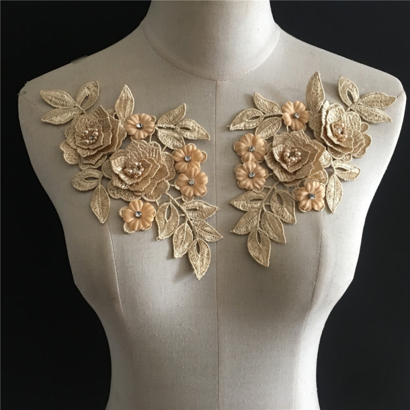 Perlų siuvimo kaklo apdaila su nėriniais – čipao aksesuaras, nailono šilko medžiaga, DIY