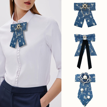 Denim με παγιέτες σε σχήμα καμέλιας, φιόγκος για κολάρο, χειροποίητο, unisex