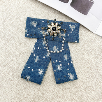 Denim με παγιέτες σε σχήμα καμέλιας, φιόγκος για κολάρο, χειροποίητο, unisex