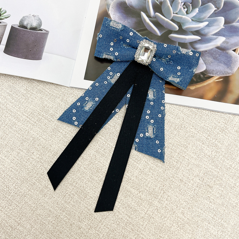 Denim με παγιέτες σε σχήμα καμέλιας, φιόγκος για κολάρο, χειροποίητο, unisex