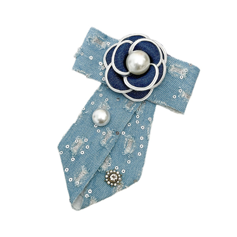 Denim με παγιέτες σε σχήμα καμέλιας, φιόγκος για κολάρο, χειροποίητο, unisex