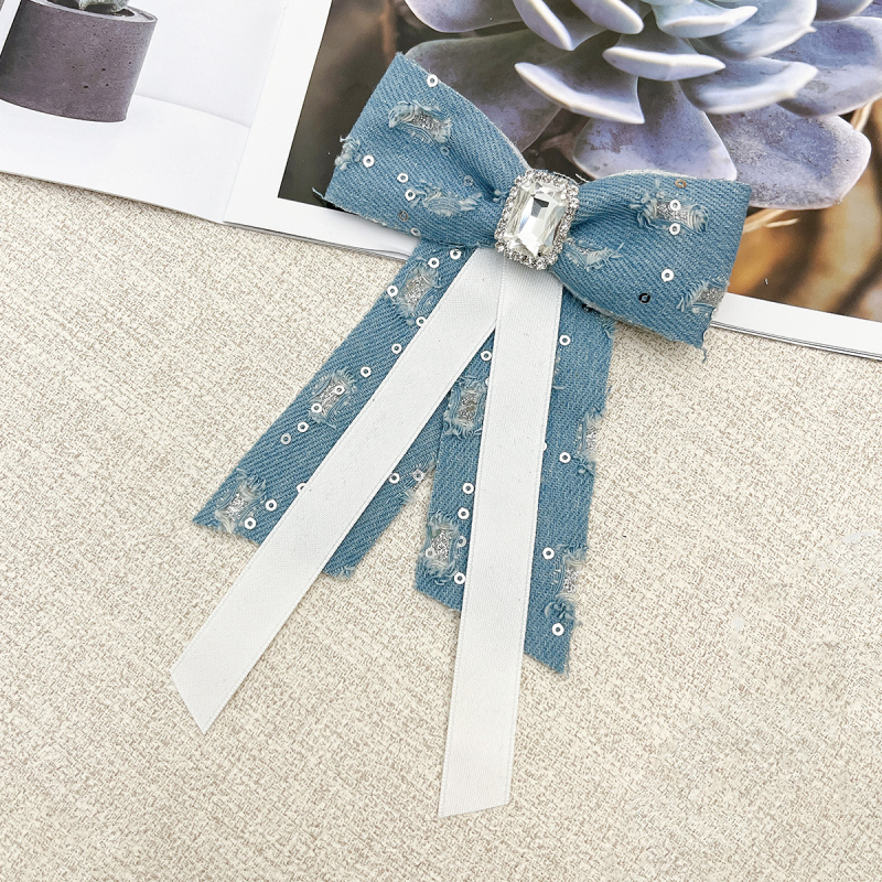 Denim με παγιέτες σε σχήμα καμέλιας, φιόγκος για κολάρο, χειροποίητο, unisex