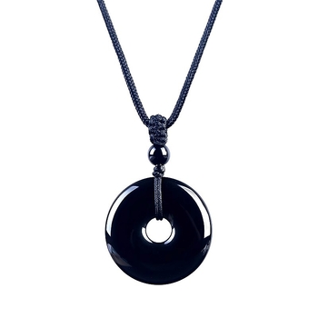 Обсидианова огърлица с геометрична форма и радужни очи – полирана обработка, китайски стил, литературно ретро