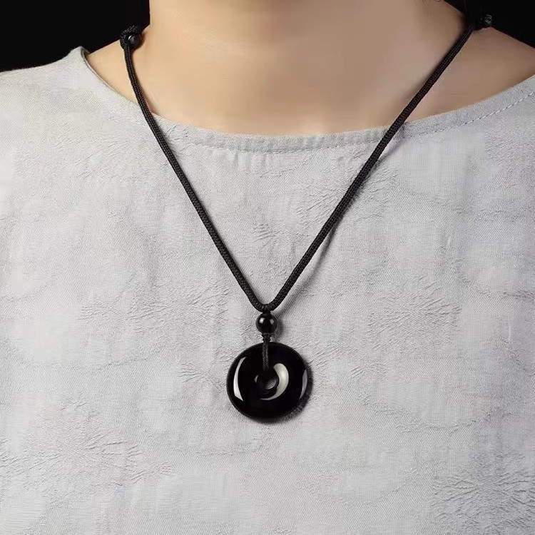 Обсидианова огърлица с геометрична форма и радужни очи – полирана обработка, китайски стил, литературно ретро