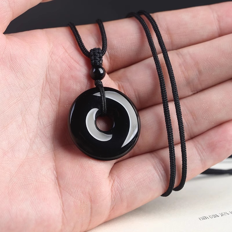 Обсидианова огърлица с геометрична форма и радужни очи – полирана обработка, китайски стил, литературно ретро