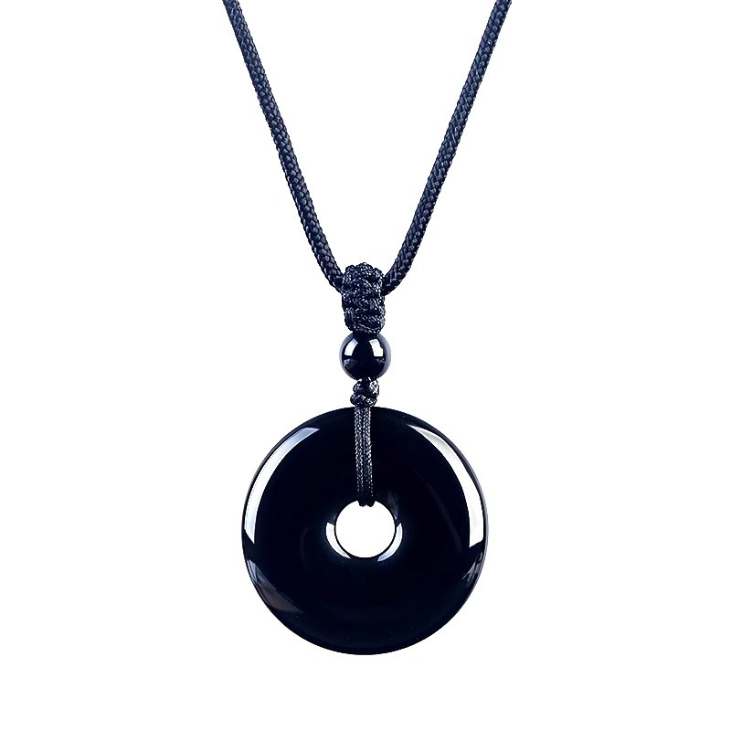 Обсидианова огърлица с геометрична форма и радужни очи – полирана обработка, китайски стил, литературно ретро