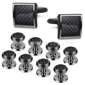 Set butoni manșetă rotunzi din cupru, placare electro, cristal ametist, cu logo