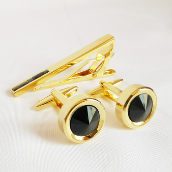 Set din alamă cu nasturi pentru manșete și clips pentru cravată, cu zircon alb, pentru bărbați