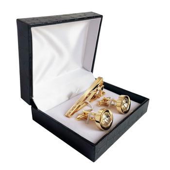 Set din alamă cu nasturi pentru manșete și clips pentru cravată, cu zircon alb, pentru bărbați