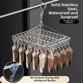 Κρεμάστρα από ανοξείδωτο ατσάλι με 48 κλιπ, πτυσσόμενη πολυκλιπ για ρούχα, κάλτσες και εσώρουχα