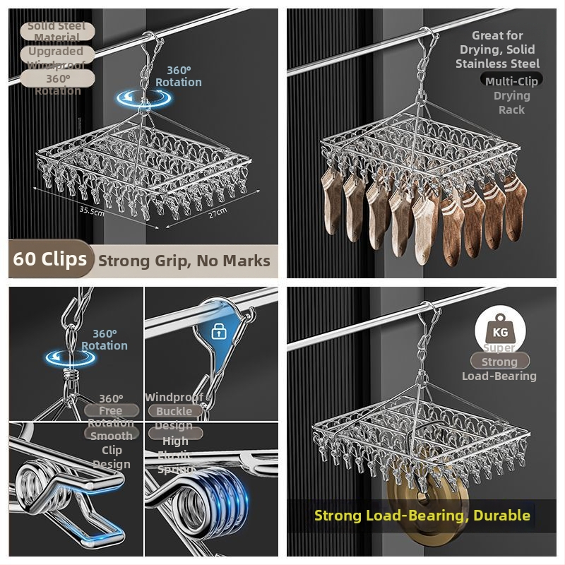 Κρεμάστρα από ανοξείδωτο ατσάλι με 48 κλιπ, πτυσσόμενη πολυκλιπ για ρούχα, κάλτσες και εσώρουχα
