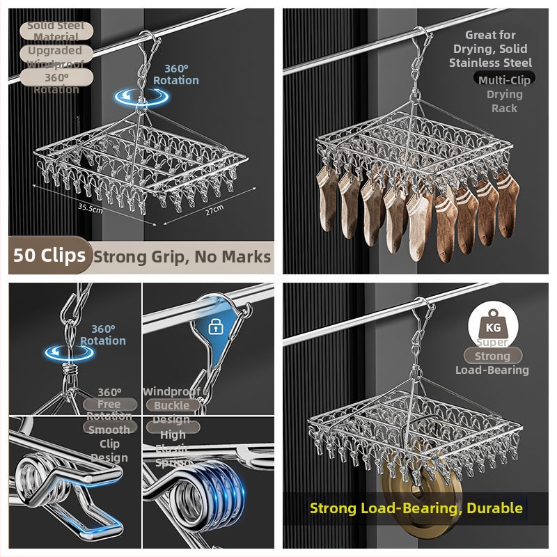 Κρεμάστρα από ανοξείδωτο ατσάλι με 48 κλιπ, πτυσσόμενη πολυκλιπ για ρούχα, κάλτσες και εσώρουχα
