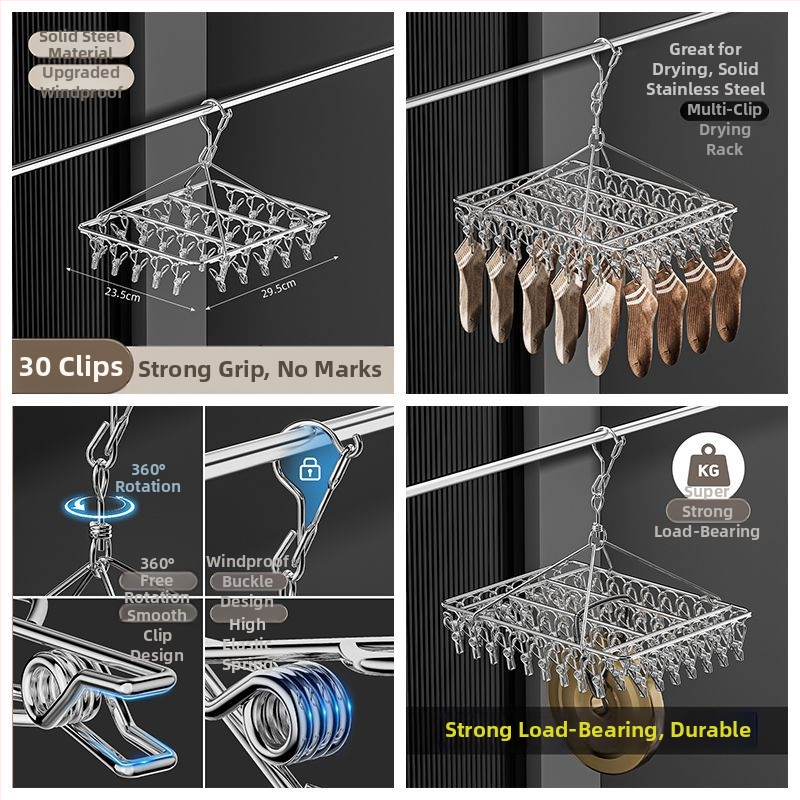 Κρεμάστρα από ανοξείδωτο ατσάλι με 48 κλιπ, πτυσσόμενη πολυκλιπ για ρούχα, κάλτσες και εσώρουχα