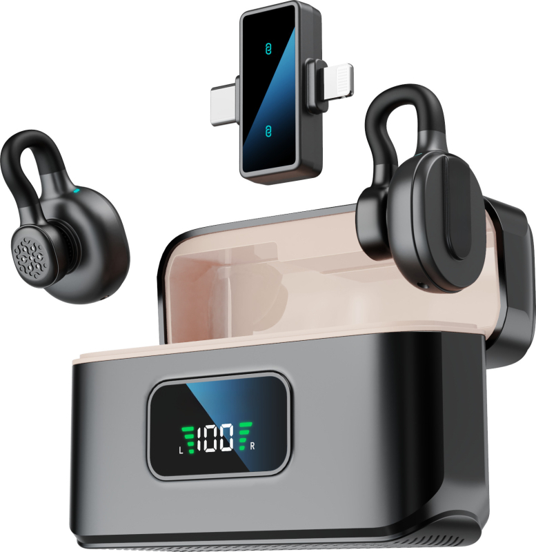 Lavalier mikrofons tiešraidei - omnidirekcionalais, iekšēja akumulatora 300–500 mAh, frekvenču diapazons 20 Hz–20 kHz, SNR ≥70 dB, 2 kanāli