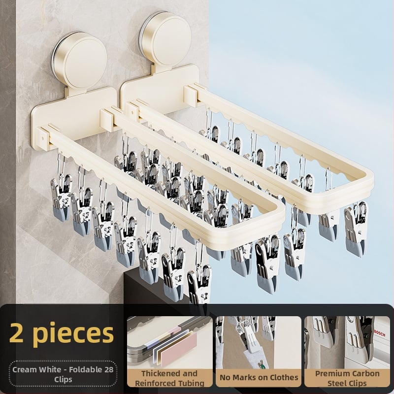 Danle Balkono džiovyklių laikiklis su siurbimo taurėmis, sulankstomas su keliomis klipėmis, sieninis, skirtas apatiniams drabužiams ir kojinėms, modelis 115, medžiagos: Space aluminum + carbon steel + silicone + plastic