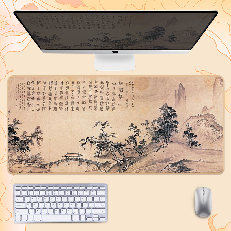 Гумирана подложка за бюро, двустранна, нехлъзгаща, OEM персонализиране, мотиви поезия и живопис