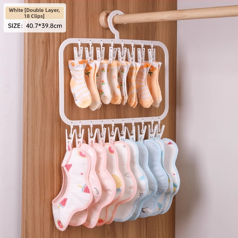 Βρεφική κρεμάστρα ντουλάπας με πολλά κλιπ — πλαστική, μοντέλο 2619; διπλό επίπεδο με 18 κλιπ και τριπλό επίπεδο με 26 κλιπ; κατάλληλη για ρούχα, παντελόνια και γραβάτες