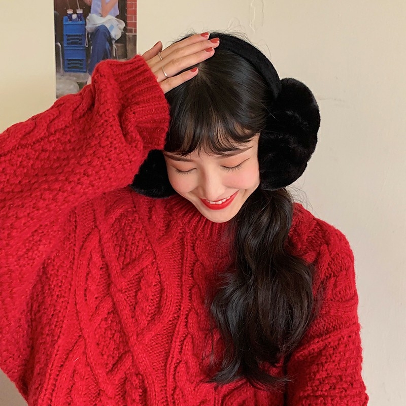 Χειμερινά γούνινα καλύμματα αυτιών από βαμβάκι, κορεατικού στυλ, μονόχρωμα, unisex, φθινοπωρινά-χειμερινά