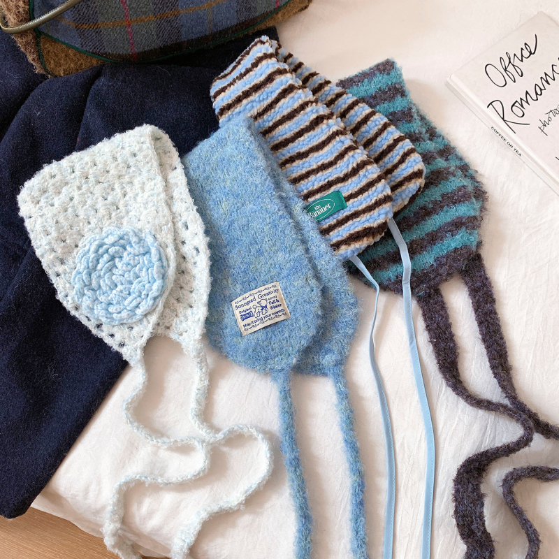 Γούνινα πλεκτά ακουστικά προστασίας αυτιών με δέσιμο, για γυναίκες, χειμώνας σε εξωτερικούς χώρους, Κορεατικό στυλ