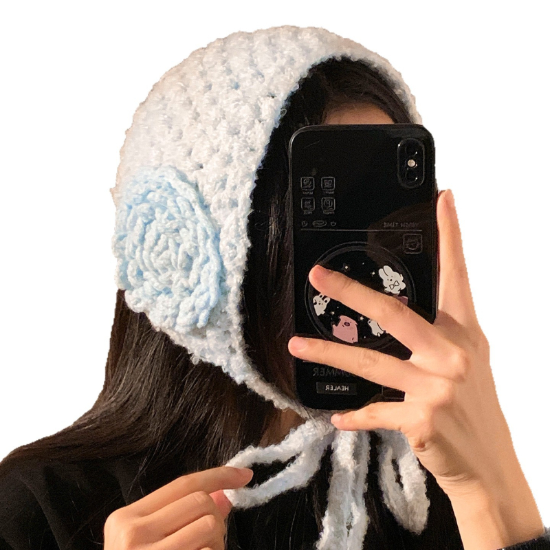 Γούνινα πλεκτά ακουστικά προστασίας αυτιών με δέσιμο, για γυναίκες, χειμώνας σε εξωτερικούς χώρους, Κορεατικό στυλ