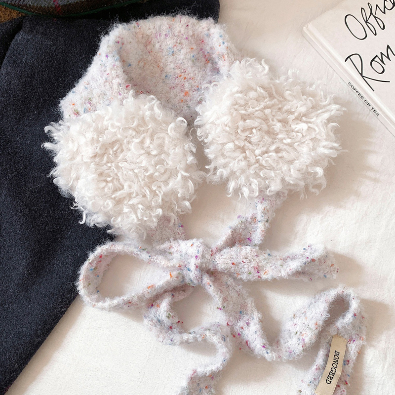 Γούνινα πλεκτά ακουστικά προστασίας αυτιών με δέσιμο, για γυναίκες, χειμώνας σε εξωτερικούς χώρους, Κορεατικό στυλ