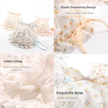 Puuvillane beebipäikesekübar lilleline muster, lühikese visiiriga, kupolikroon, hingav, kevad-sügis, 0–12 kuud